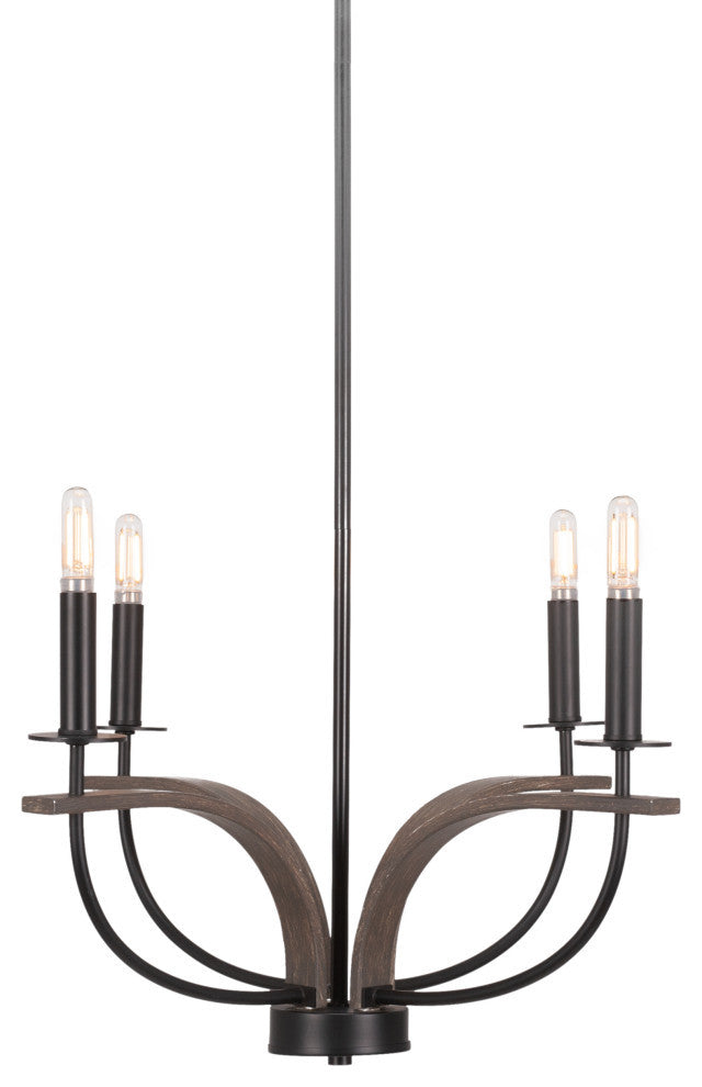 Monterey Uplight 4-Light Chandelier, Matte Black & Painted Distressed Wood-look