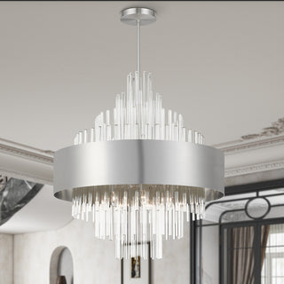 14 Light Brushed Nickel Large Pendant Chandelier