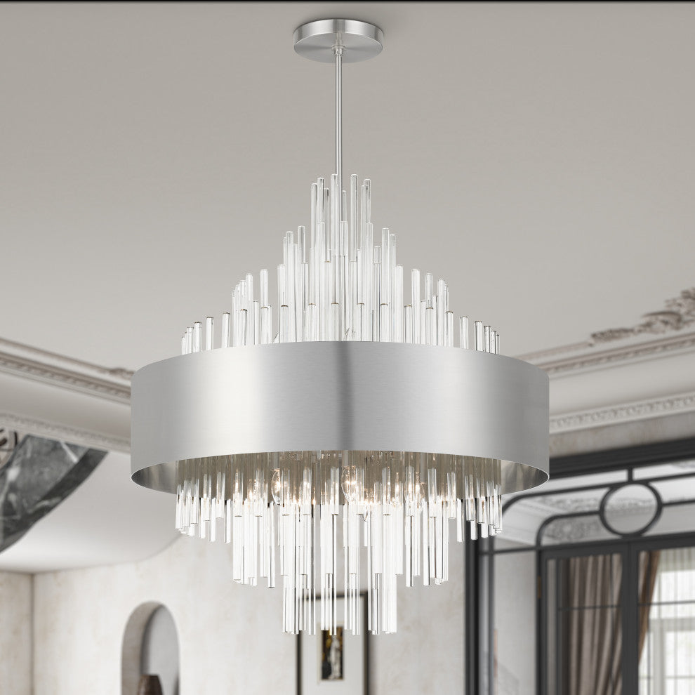 14 Light Brushed Nickel Large Pendant Chandelier