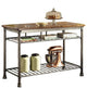 Industrial Kitchen Island, Slatted Metal Shelf and Butcher Block Top, Caramel Wo