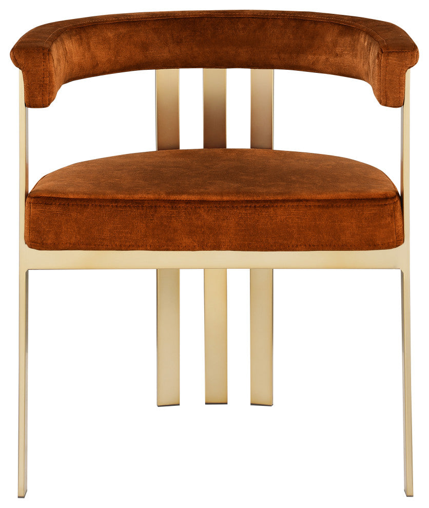 Marcello Upholstered Dining Chair, Cognac, Velvet, Brushed Brass Finish