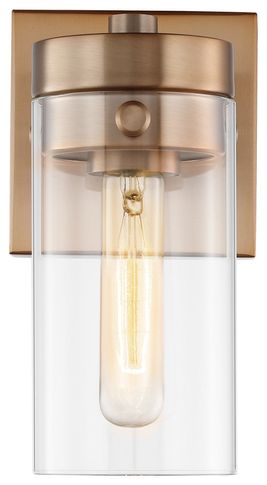 Intersection 1-Light Vanity, Burnished Brass With Clear Glass