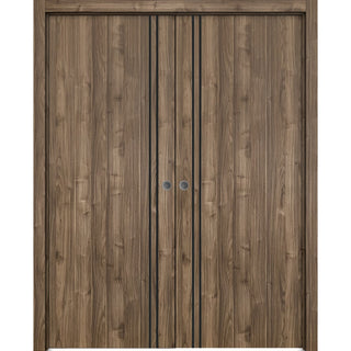 French Double Pocket Doors 36 x 80 | Planum 0016 Walnut with  | Kit Trims Rail