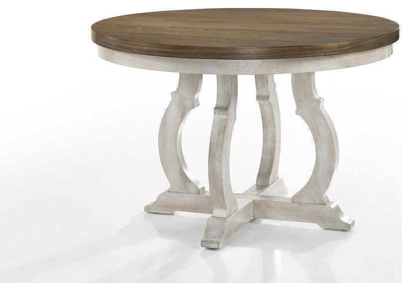 ACME Cillin 47"W Wooden Round Dining Table, Vintage Walnut/White