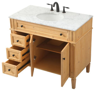 Home Living Vanity with Carrara White Marble Countertop, Natural Wood, 40", Single Sink