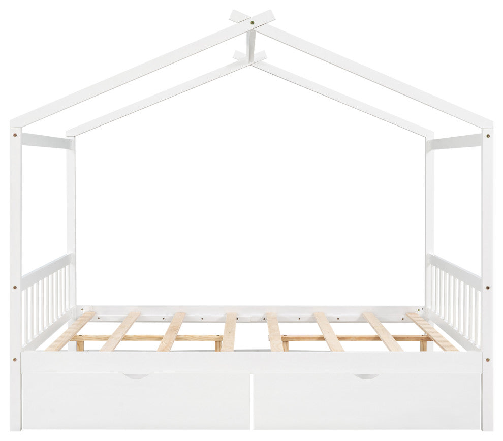Gewnee Full Size House Platform Bed with Two Drawers,Headboard in White