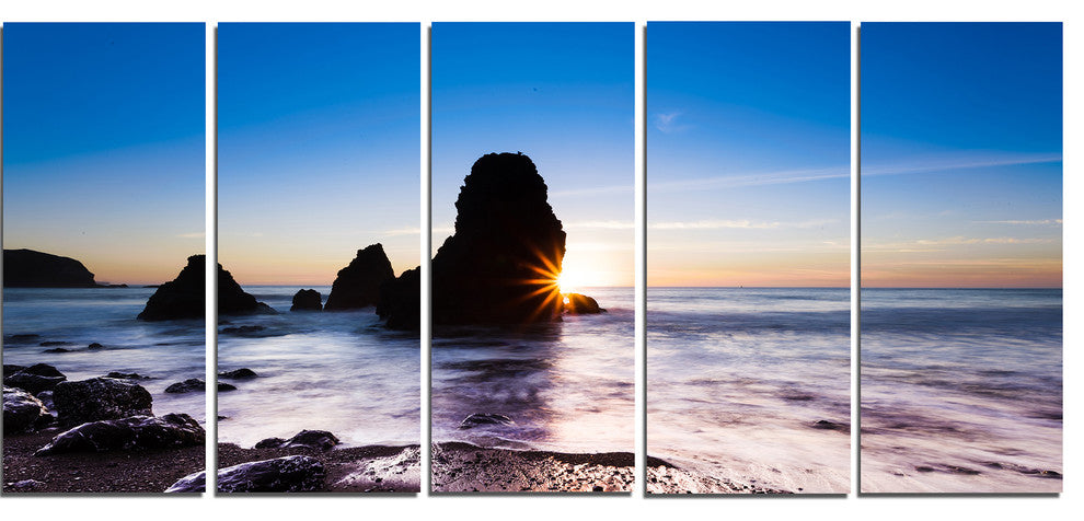 Sunset at Rodeo Beach Panorama, Seashore Canvas Print, 60"x28", 5 Panels