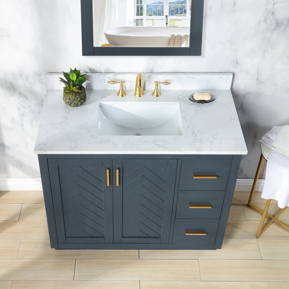 Gazsi Charcoal Blue Bathroom Vanity Set, 42", With Mirror
