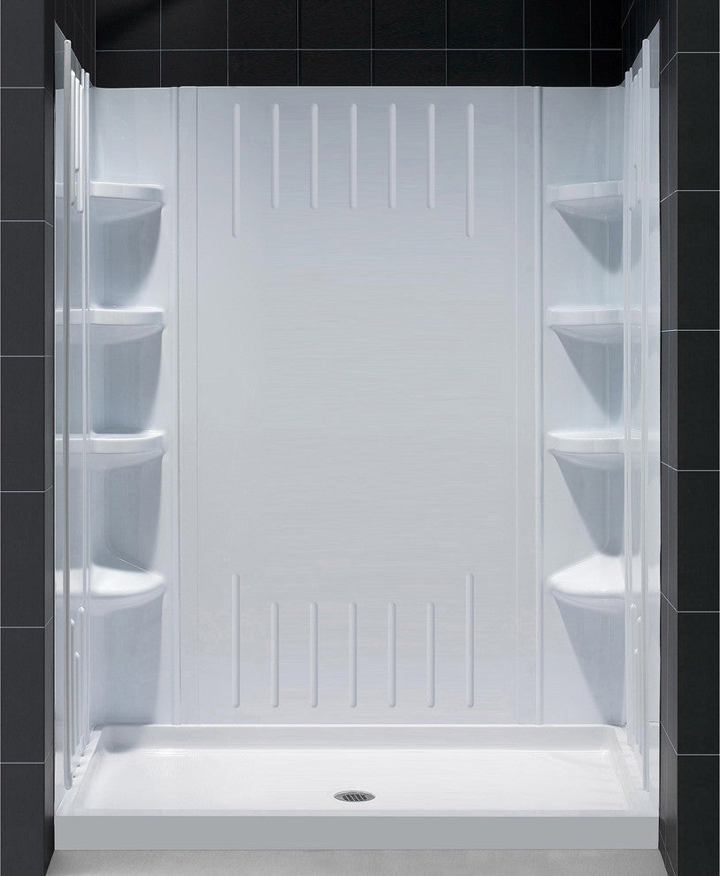 DreamLine SlimLine 34"x60" Base Center Drain and QWALL-3 Shower Backwall Kit