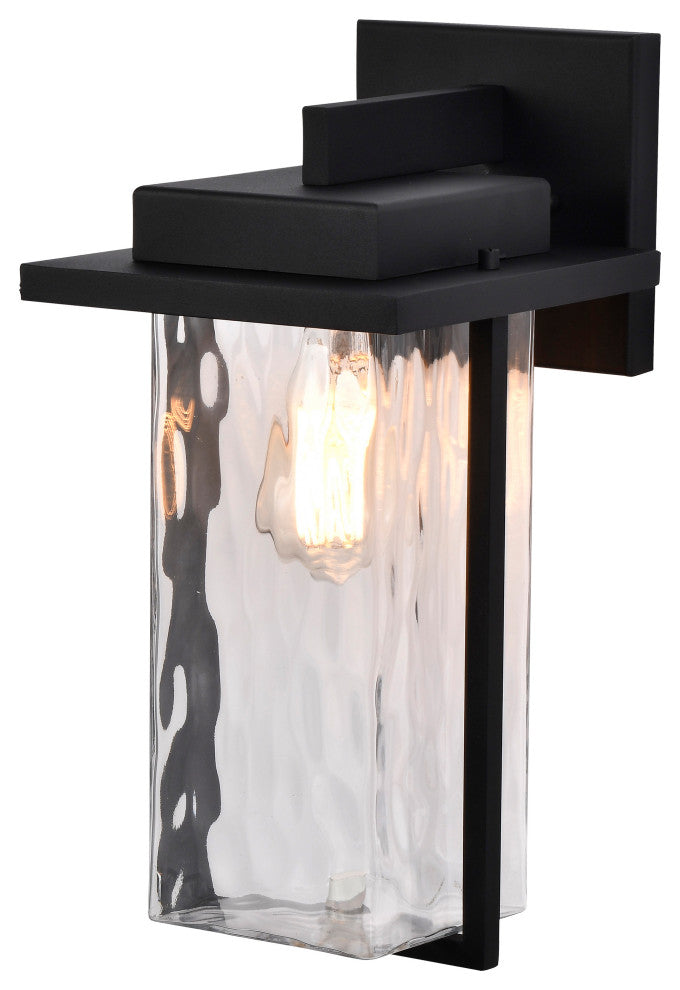 Vernal 1-Light Large Wall Lantern, Matte Black/Clear Water Glass