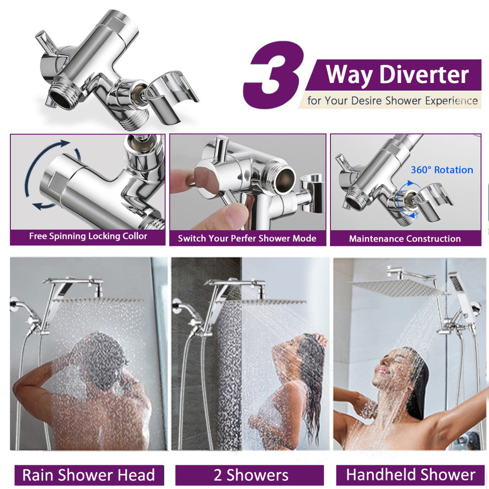 Shower Head Combo with Handheld and 16" Adjustable Extension Arm , Chrome