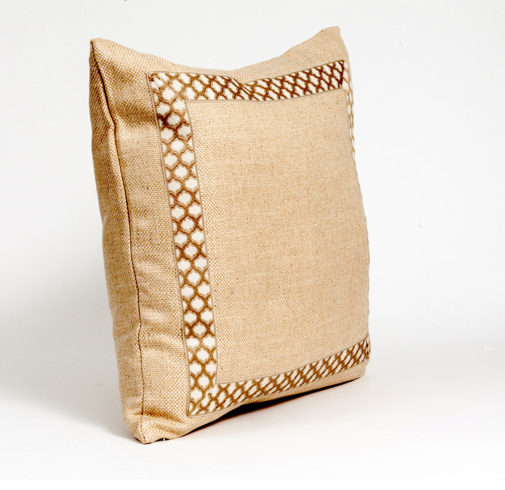 Beige luxurious pillow cover with decorative trim, Throw pillow cover, 22x22