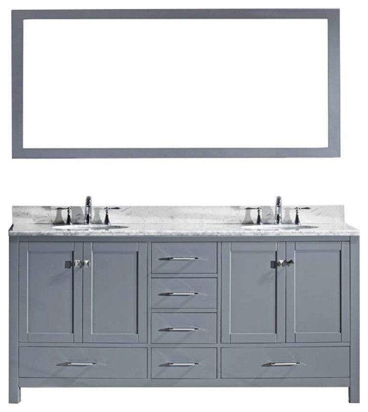 Caroline Avenue 72" Double Bathroom Vanity Set Gray, Marble Top