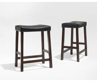 Upholstered Saddle Seat 2Pc Counter Stool Set Mahogany and Black