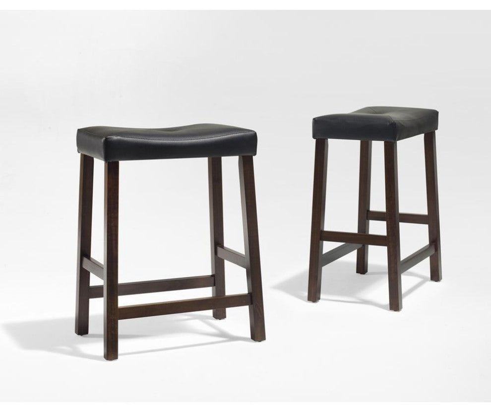 Upholstered Saddle Seat 2Pc Counter Stool Set Mahogany and Black