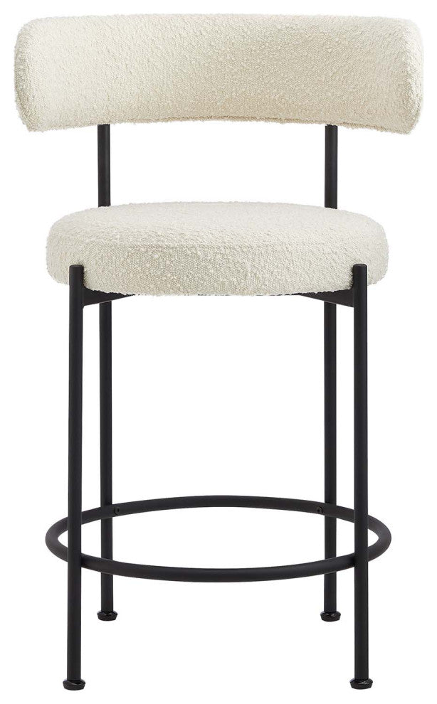 Albie Boucle Fabric Counter Stools - Set of 2 - Ivory Black