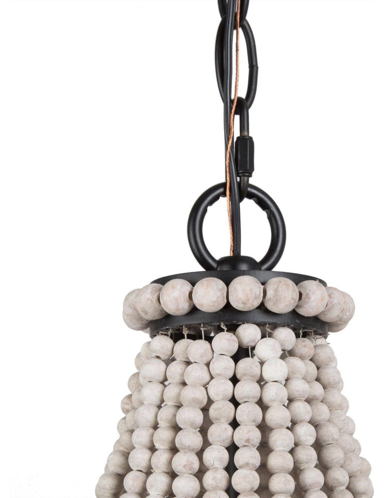 3-Light Distressed White and Matte Black Bohemian/Global Beaded LED Chandelier