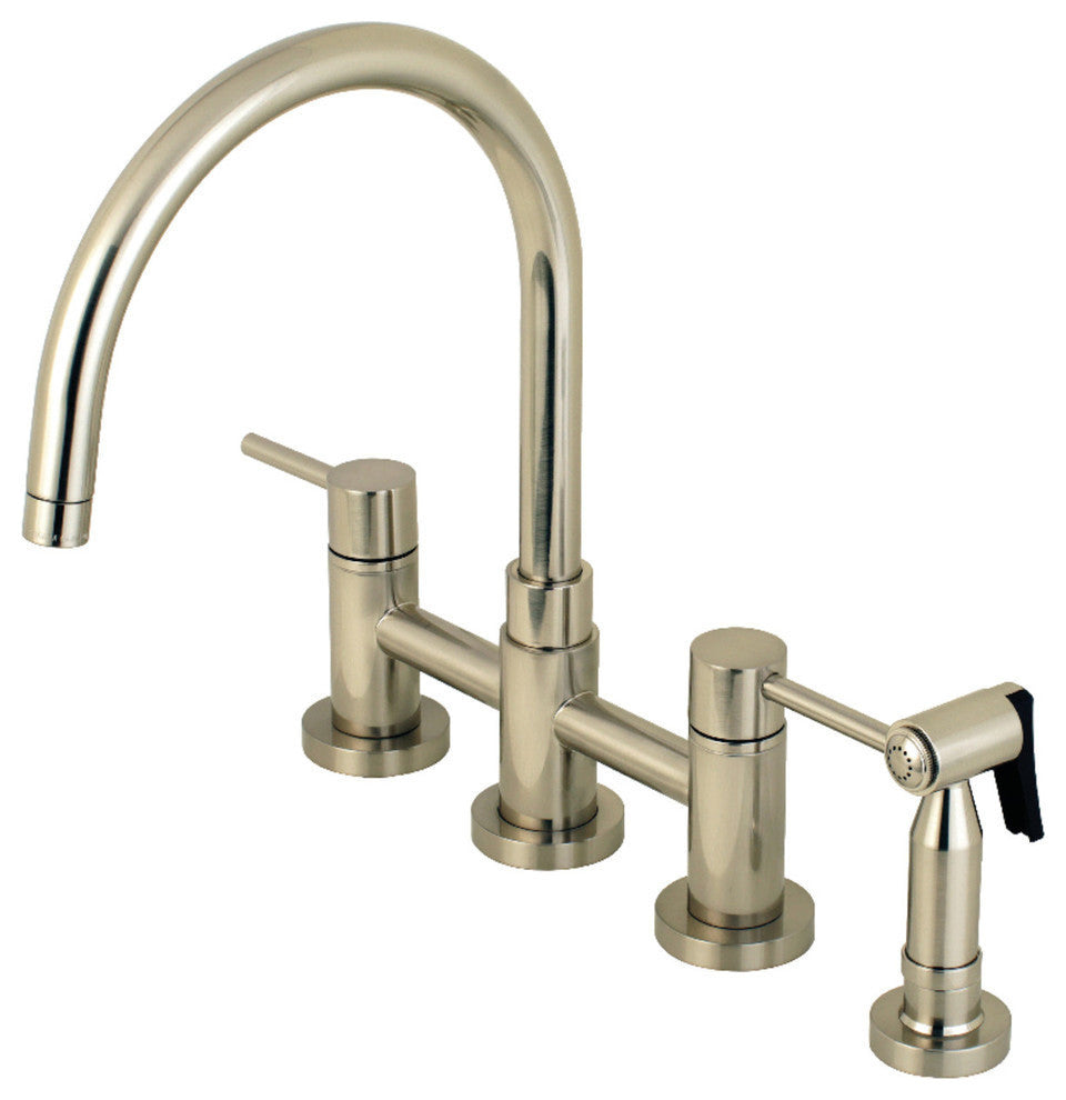 Kingston Two-Handle Gooseneck Bridge Kitchen Faucet Sprayer, Brushed Nickel