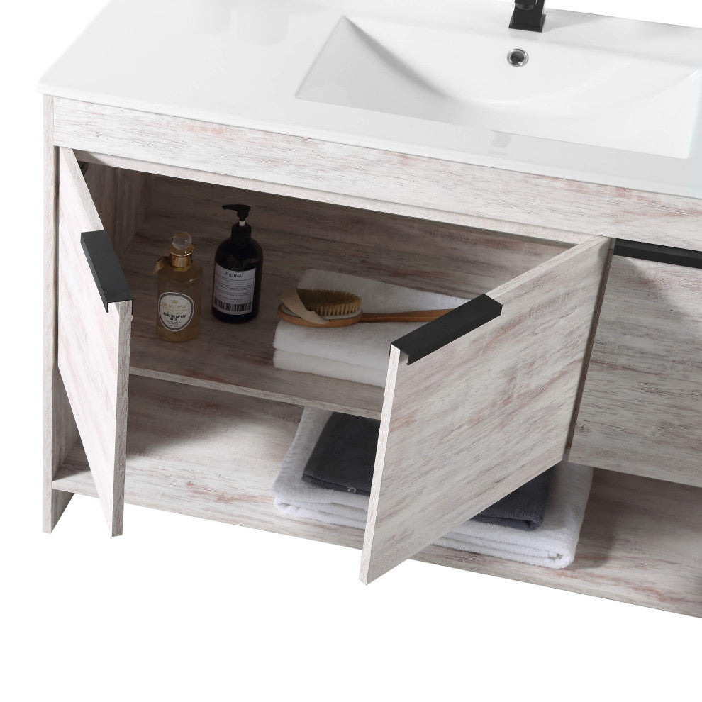 Phoenix Bath Vanity With Ceramic Sink - Full Assembly Required, Rustic White, 48 Inch