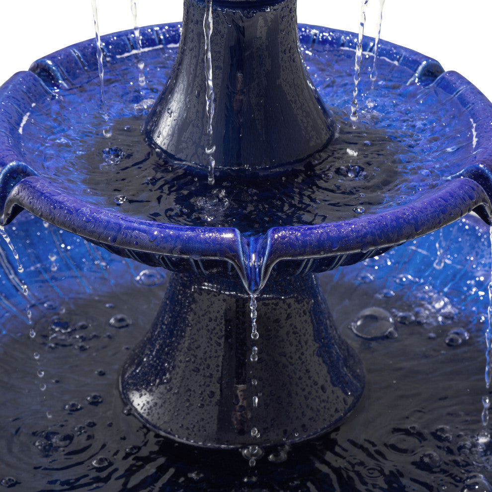 Cobalt Blue 3-Tier Ceramic Outdoor Fountain