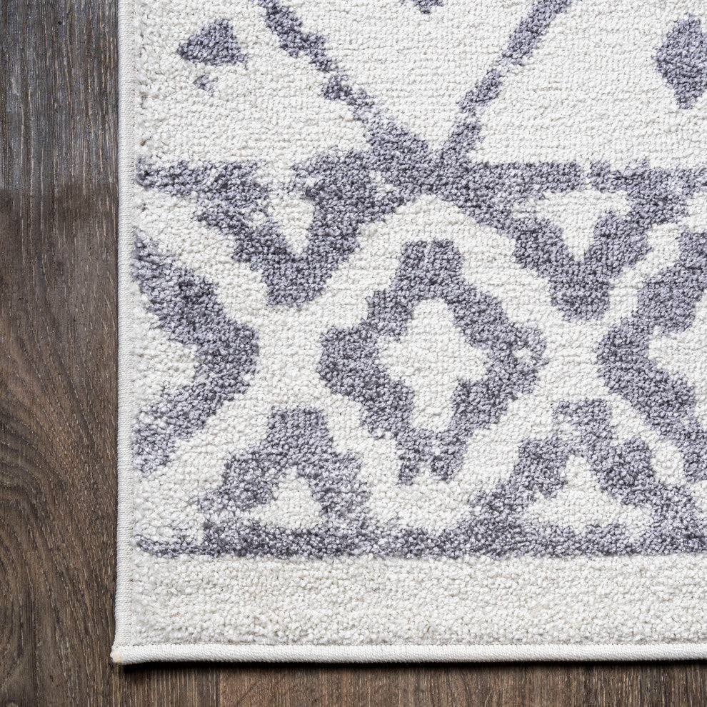 Juba Moroccan Geometric Diamond Ivory/Gray 2 ft. x 8 ft. Runner Rug