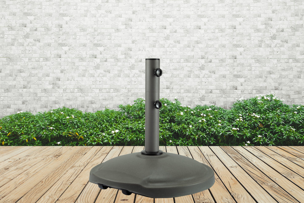 22" Poly Resin Umbrella Stand With Wheels, 50 lb, Starring Gray