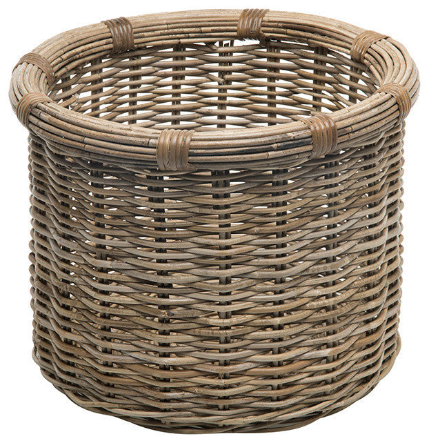 Rattan Kobo Round Log and Storage Basket, Gray-Brown
