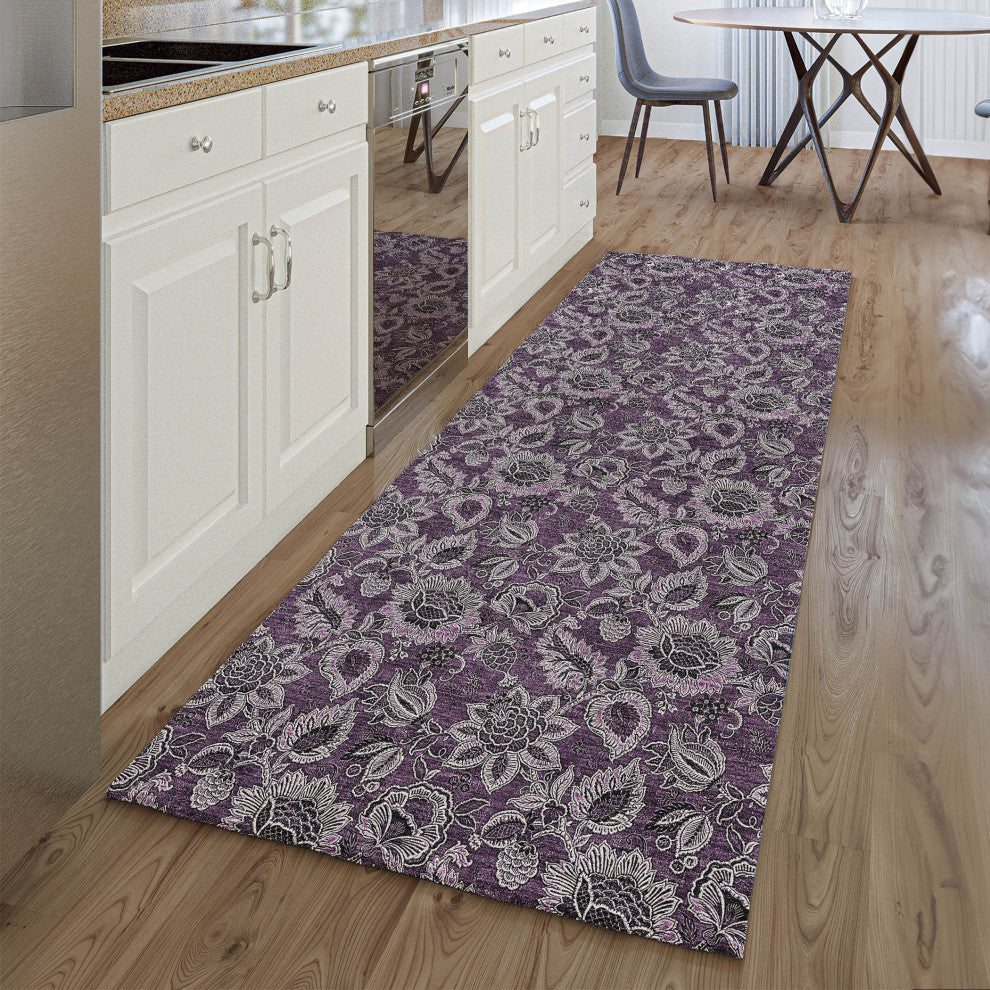 Premium Machine Washable Mayfield AMF661 Eggplant 2'3" x 7'6" Runner Rug