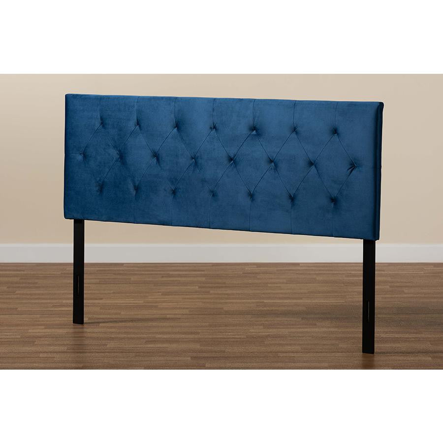 Navy Blue Velvet Fabric Upholstered Full Size Headboard