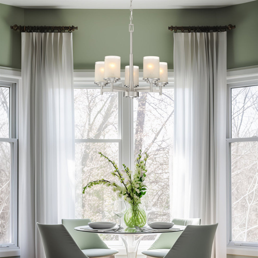 Kira Home Windsor 19" / Chandelier, Frosted White Linen Glass Shades
