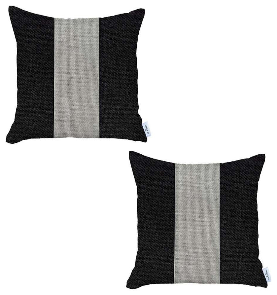 Set of 2 Black and White Center Pillow Covers
