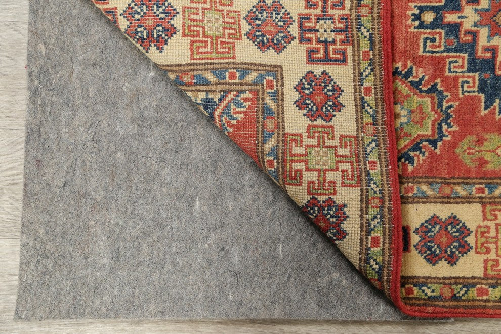 Traditional Kazak Oriental Hand Made Pakistani Wool Runner Rug, Red, 9'10"X2'8"