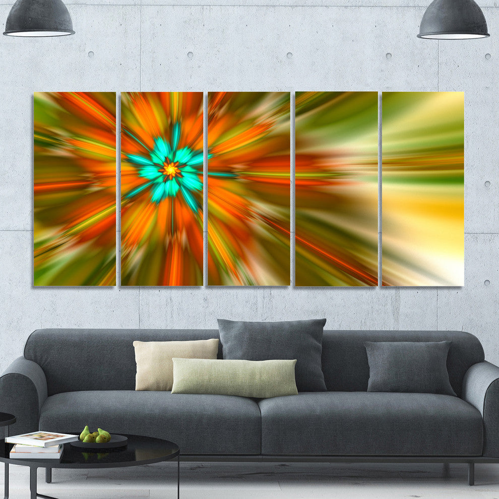 Rotating Bright Fractal Flower, Abstract Canvas Art Print, 60"x28", 5 Panels