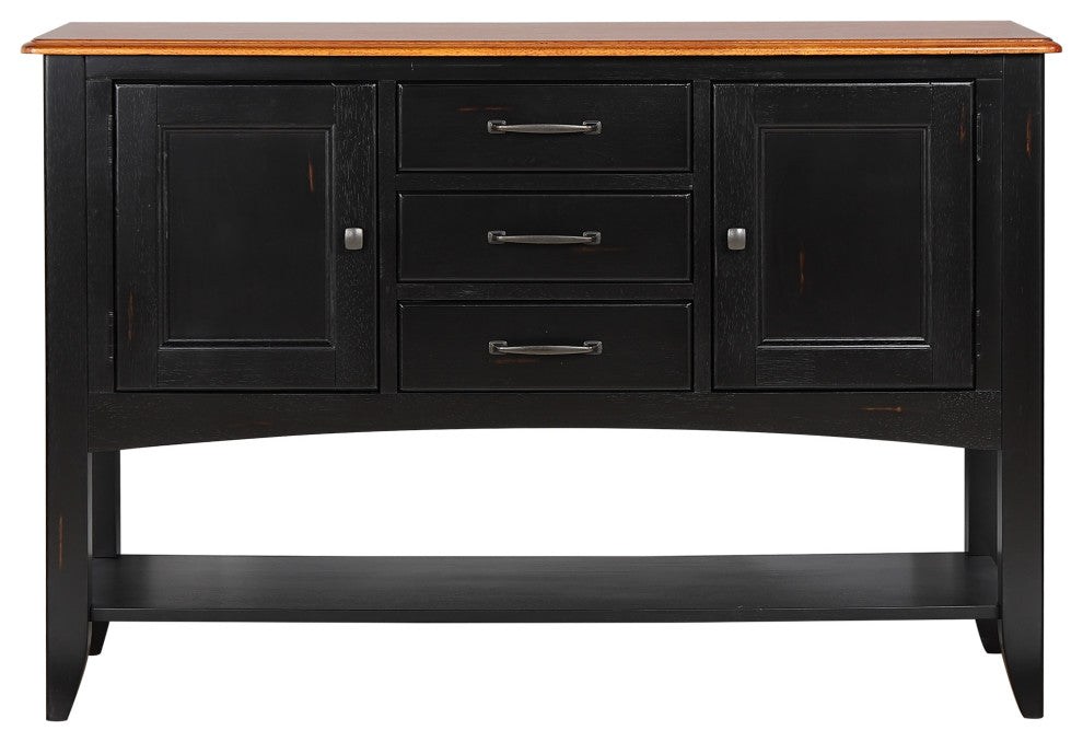 Sideboard With Large Display Shelf - 3 Drawers 2 Storage Cabinets Black & Cherry