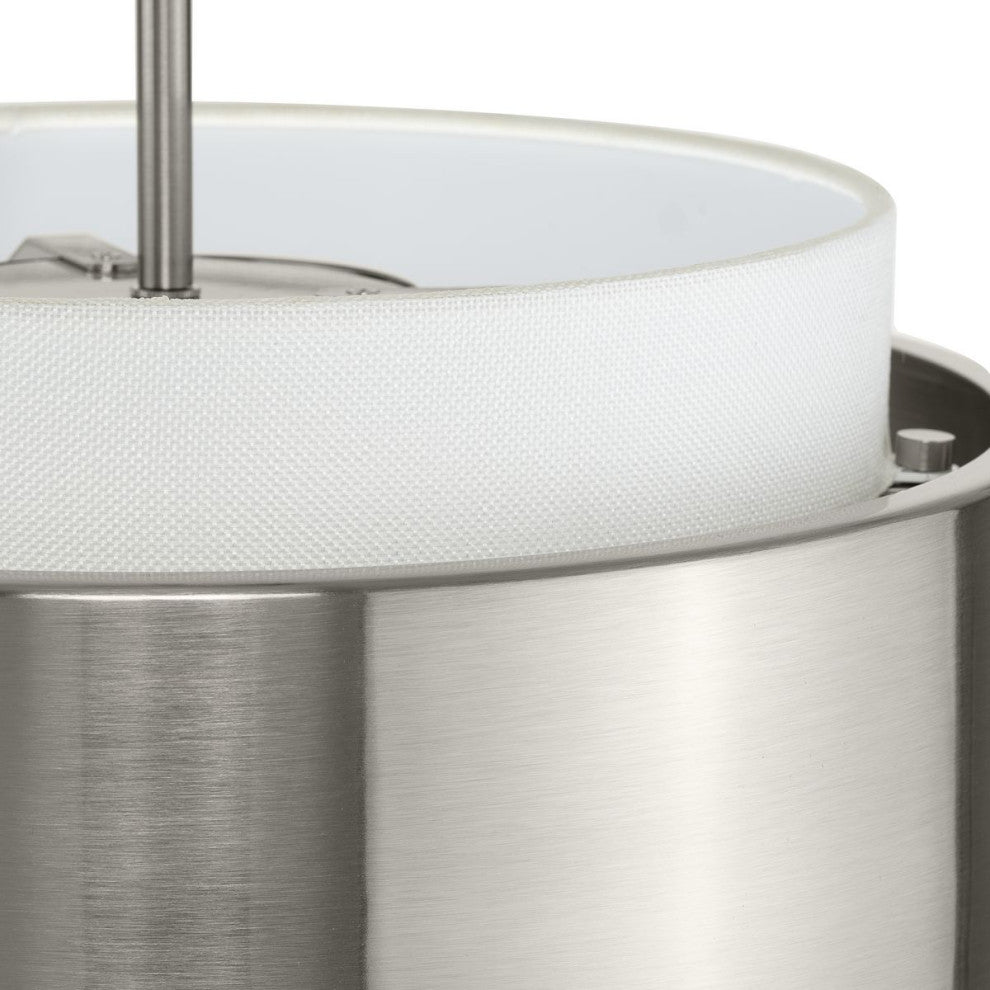 Silva Collection Three-Light Brushed Nickel White Linen Shade Pendant