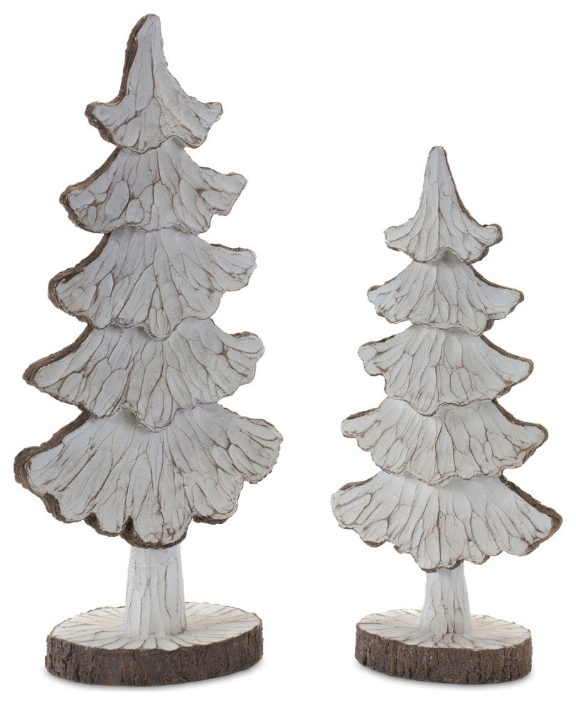 Carved Pine Tree Decor, 2-Piece Set