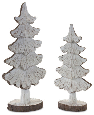 Carved Pine Tree Decor, 2-Piece Set