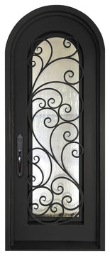 Gloria 39"x96" Wrought Iron Door, 6" Jamb, Aged Bronze Patina, Right Hand