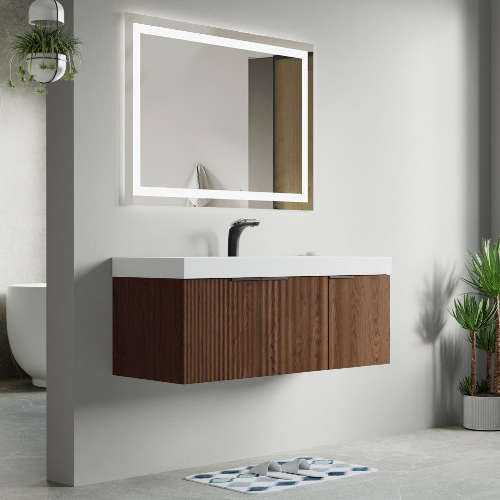 Pershing 48" Single Vanity Set, Walnut, Resin Basin
