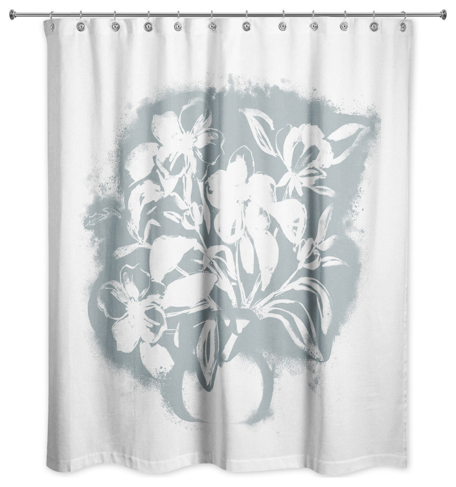 Blue Spray Paint Floral 71"x74" Shower Curtain