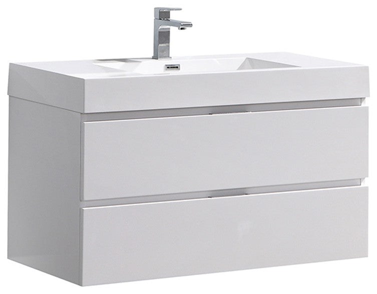 Valencia Wall Hung Bathroom Vanity, Glossy White, 40"