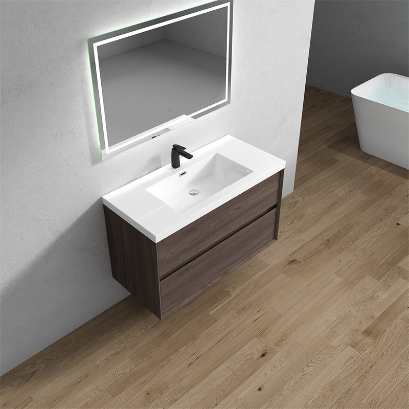 Ashley 42'' Floating Vanity, Acrylic Top, Red Oak