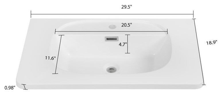 30" Solid Surface Resin Streamline K-1929-30 Vanity Top