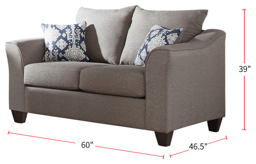 Casual Flared Arm Loveseat, Brown