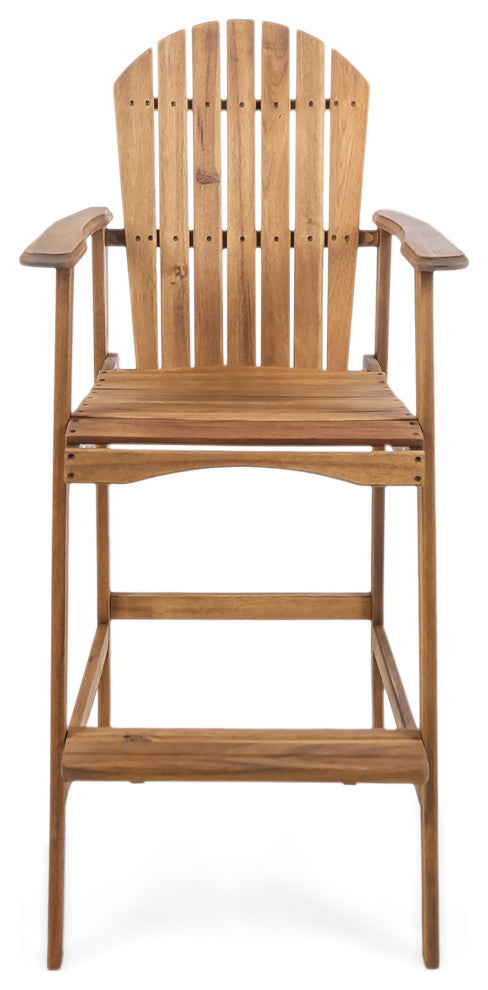GDF Studio Malibu Outdoor Finish Acacia Wood Adirondack Barstools, Natural Stain, Set of 4