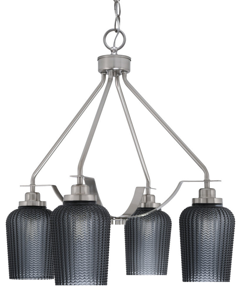 Odyssey 4 Light, Chandelier In Brushed Nickel Finish, 5" Smoke Textured Glass
