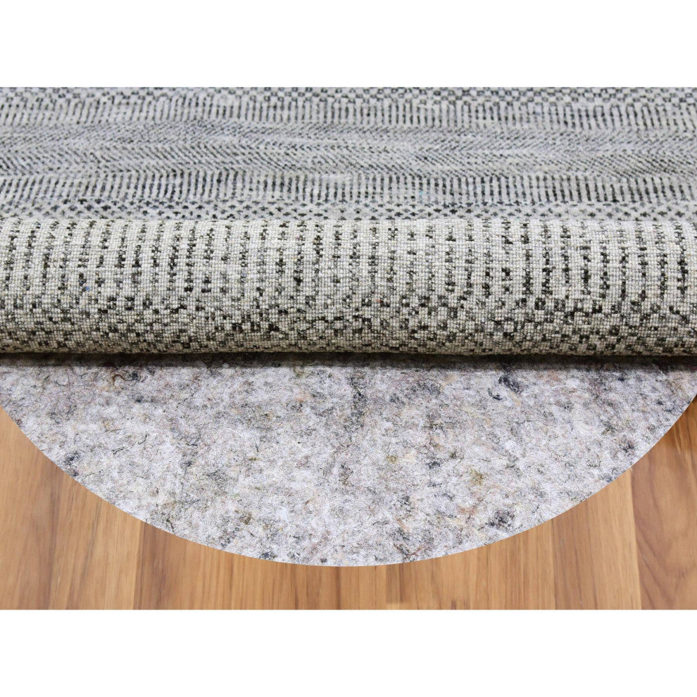 Pastel Gray Natural Undyed Wool Grass Design Hand Knotted Round Rug 4'9"x4'10"