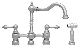 Bridge Faucet with Swivel Spout, Solid Lever Handles Spray