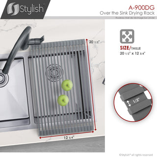 Stylish 20" Over The Sink Roll-Up Dish Drying Rack, Dark Gray