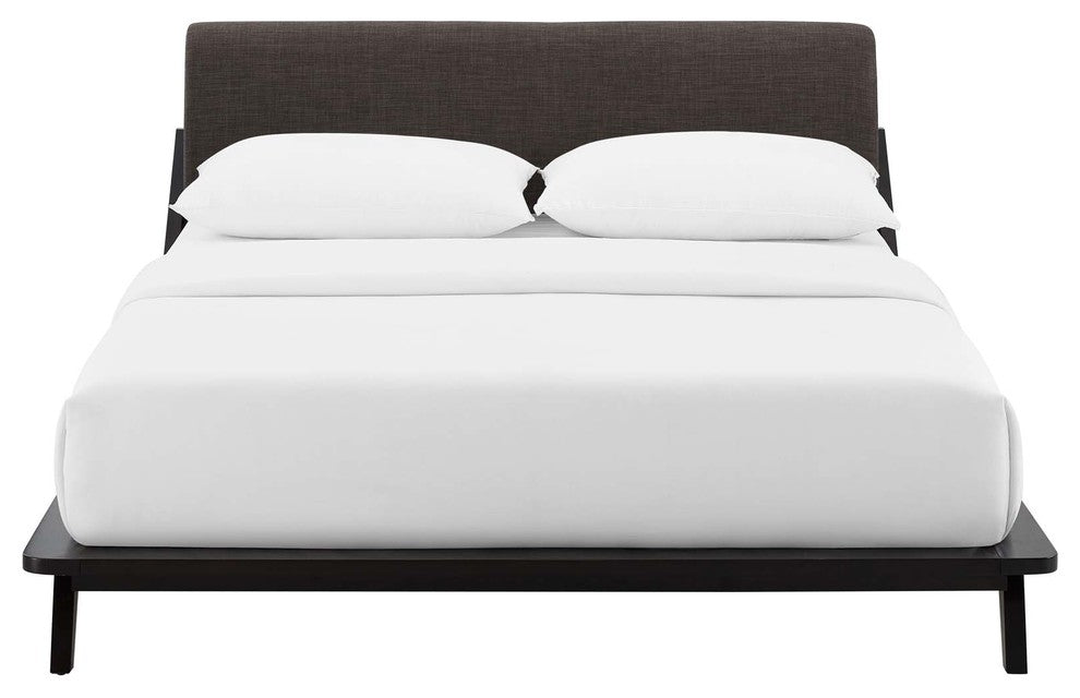 Luella Queen Upholstered Fabric Platform Bed, Walnut Brown